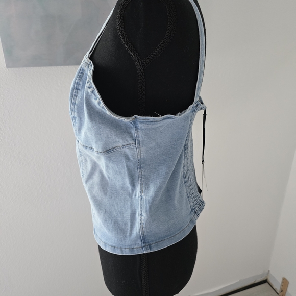 NWT bebe Light Blue Button-Up Denim Tank Top - Picture 3 of 8